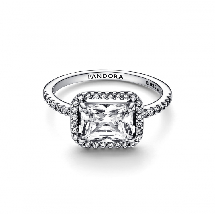 Pandora Rectangular Sparkling Halo Ring 192391C01 Helen Kirchhofer