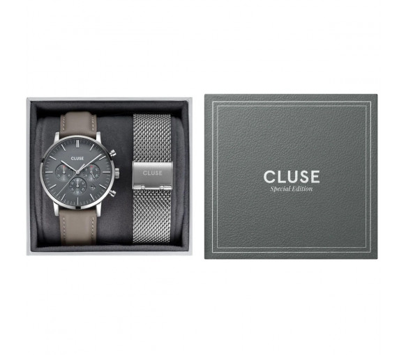Cluse Aravis Chrono Mesh Silver Gift Box - CG21003
