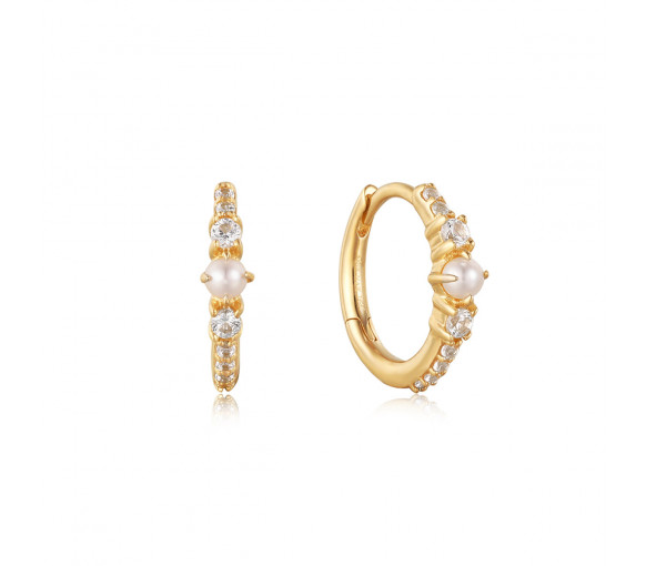 Ania Haie 14kt Gold Pearl and White Sapphire Huggie Ohrringe - EAU003-01YG