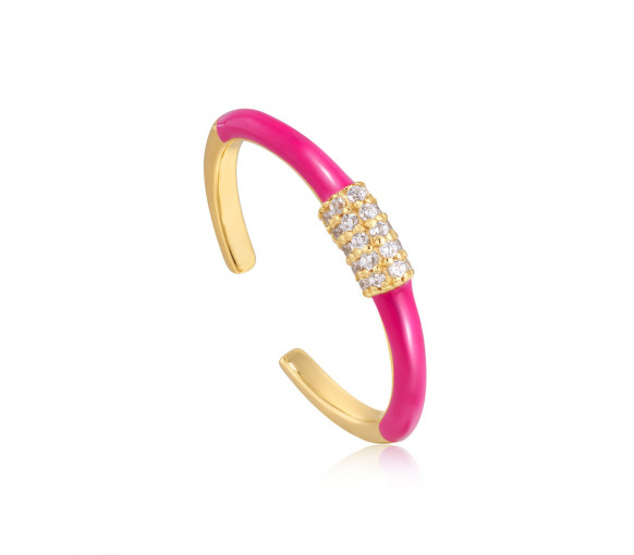 Ania Haie Neon Pink Enamel Carabiner Gold Adjustable Ring - R040-01G-NP